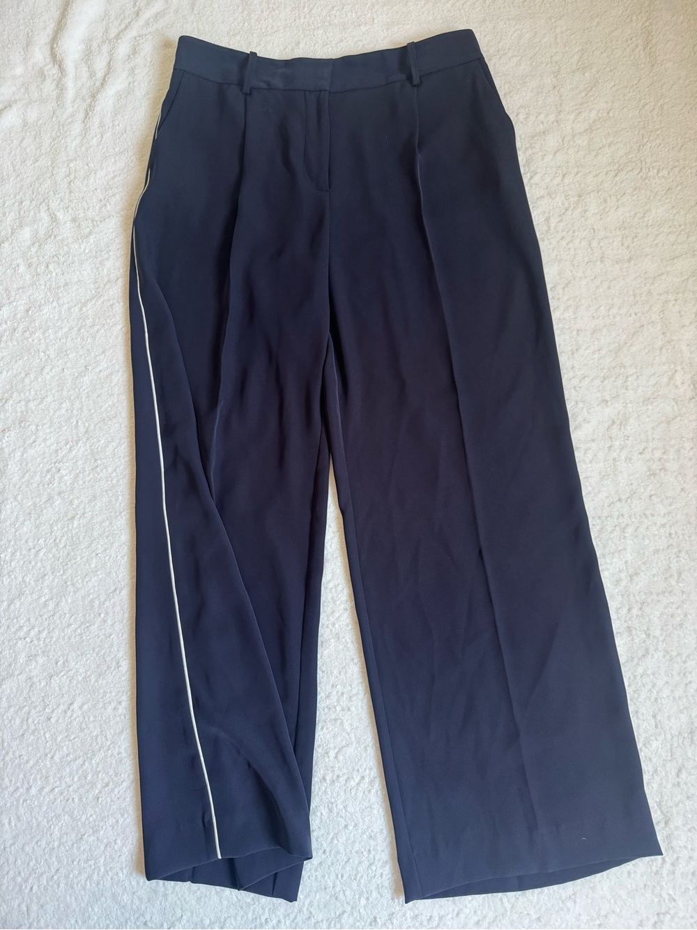 Zara Navy Wide Leg Trousers Side Stripe High Rise Dress Pants Size Large